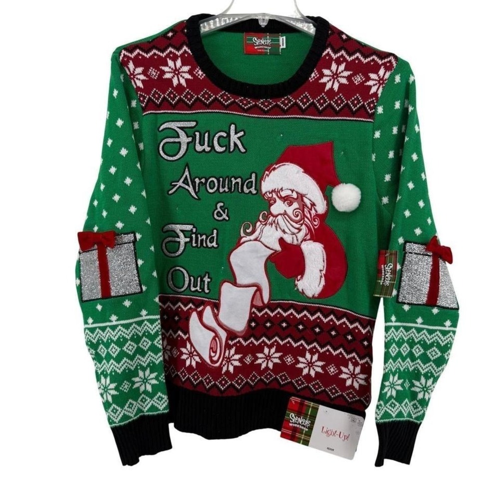 NWT Spencers Mens Light Up Ugly Christmas Sweater Santa Claus Graphic